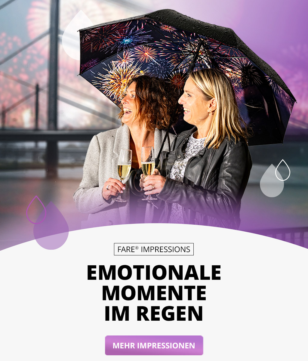 Banner mit FARE Regenschirm, Impressions-Regenschirm mit Silvester-Motiv