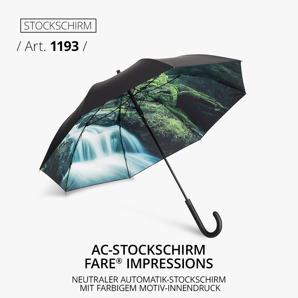 Highlight-Produkt: AC-Stockschirm FARE® Impressions in schwarz/wasserfall-design