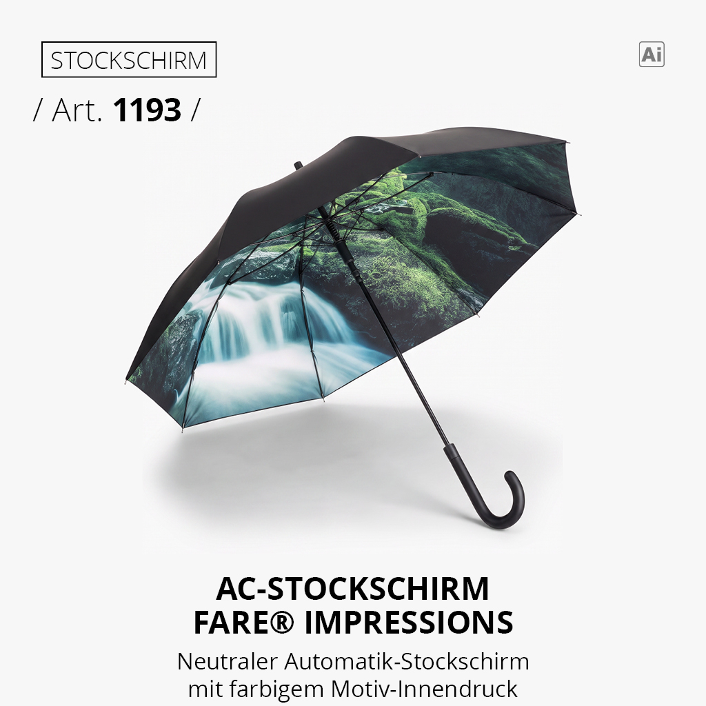 Highlight-Produkt: AC-Stockschirm FARE® Impressions in schwarz/wasserfall-design