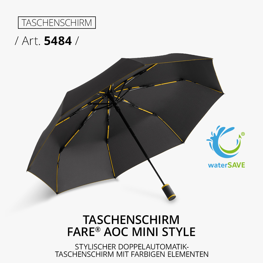 Highlight-Produkt: Taschenschirm FARE® AOC Mini Style in schwarz-gelb