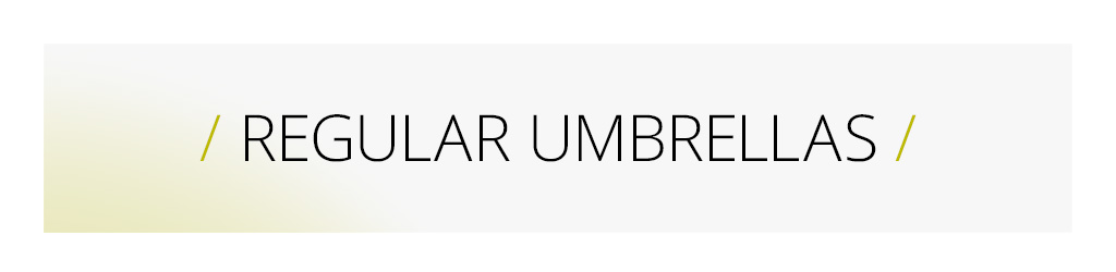 Category banner for stick umbrellas: Red open stick umbrella with a glowing frame against a bright background. Text: / Stick Umbrellas /