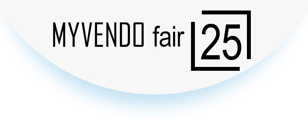 Logo der MYVENDO fair 25 auf weiß-blauem Hintergrund